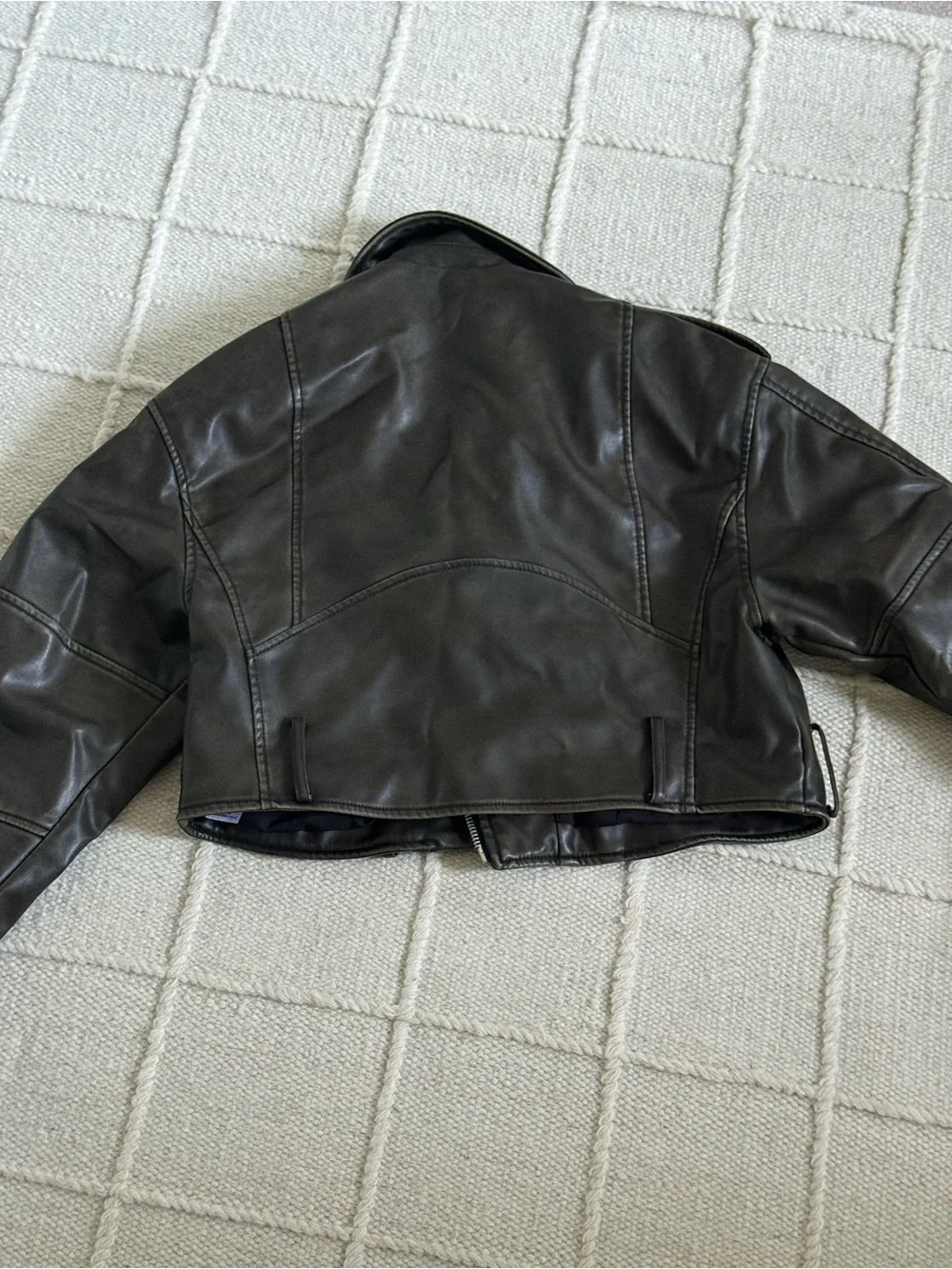 Zara Dark Brown Cropped Faux Leather Biker Jacket - Picture 4 of 4